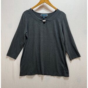 Karen‎ Scott 3/4 Sleeve Top Womens Medium Gray Scoop Neck Hardware Accent Office